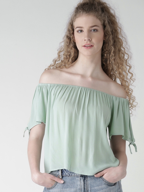 

FOREVER 21 Women Mint Green Solid Bardot Top