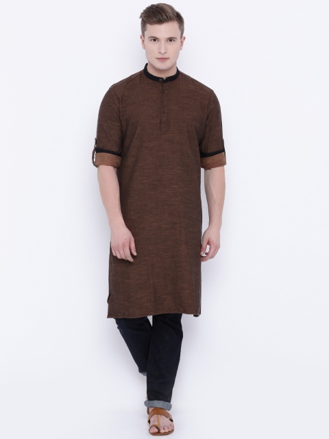 

British Club Men Brown Solid Straight Kurta