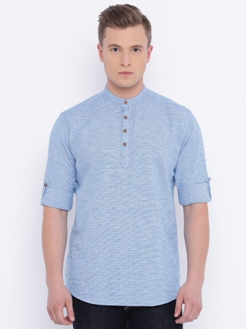 

British Club Men Blue Solid Short Kurta