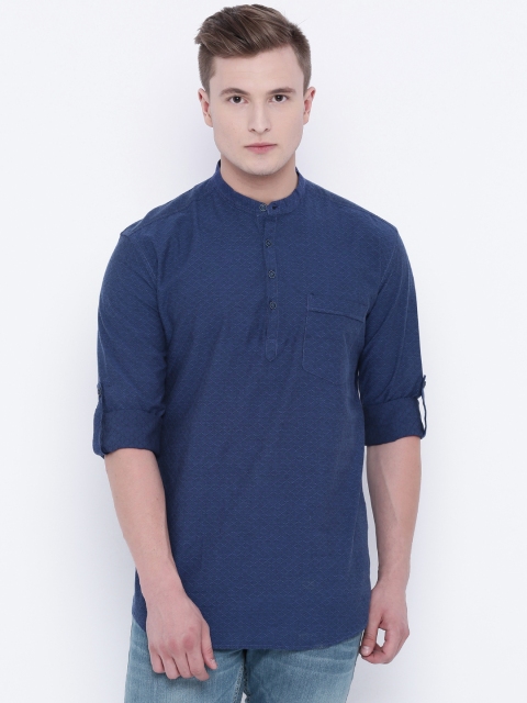 

British Club Men Navy Solid Straight Kurta, Navy blue