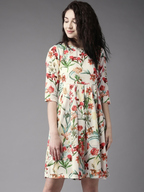 

Moda Rapido Women Off-White Floral Printed Fit & Flare Dress