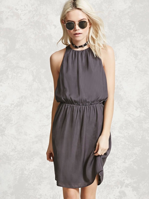 

FOREVER 21 Women Grey Solid Satin Finish Fit & Flare Dress
