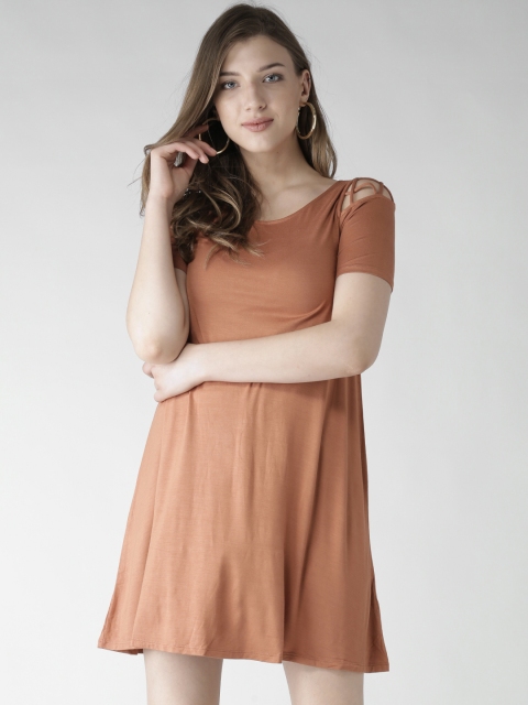 

FOREVER 21 Women Rust Orange Solid A-Line Dress
