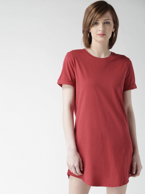 

FOREVER 21 Women Red Solid T-shirt Dress