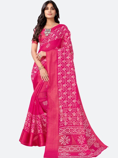 

KALINI Pink & White Ethnic Motifs Printed Poly Cotton Saree