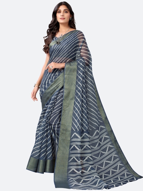 

KALINI Grey & White Leheriya Saree