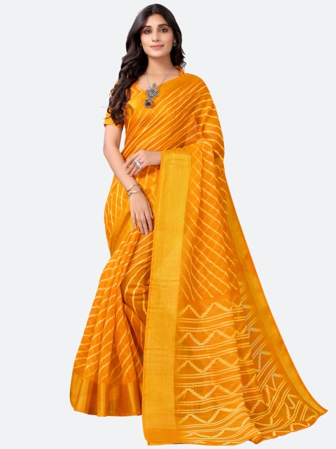 

KALINI Yellow & Gold-Toned Leheriya Printed Saree