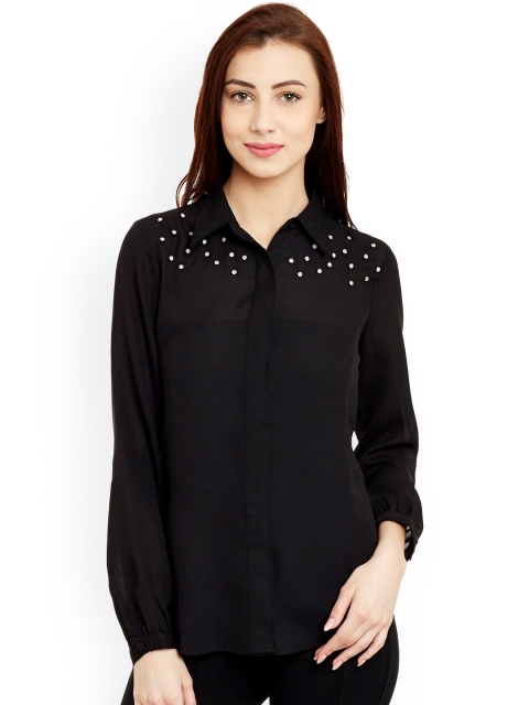 

The Vanca Women Black Slim Fit Solid Casual Shirt