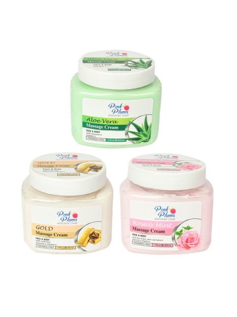 

Pink Plums Set of 3 Paraben Free Face & Body Massage Creams - 500ml each, Green