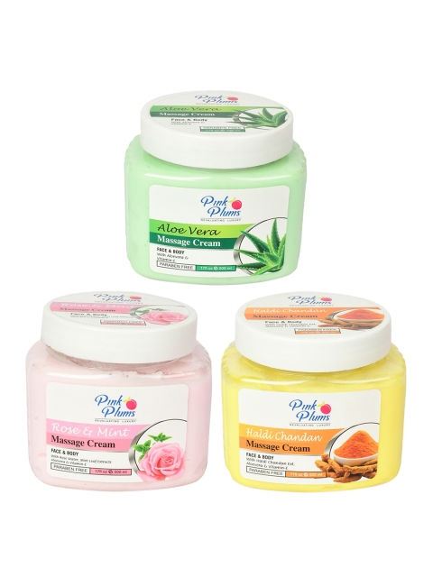 

Pink Plums Set of 3 Paraben Free Face & Body Massage Creams - 500ml each, Multi