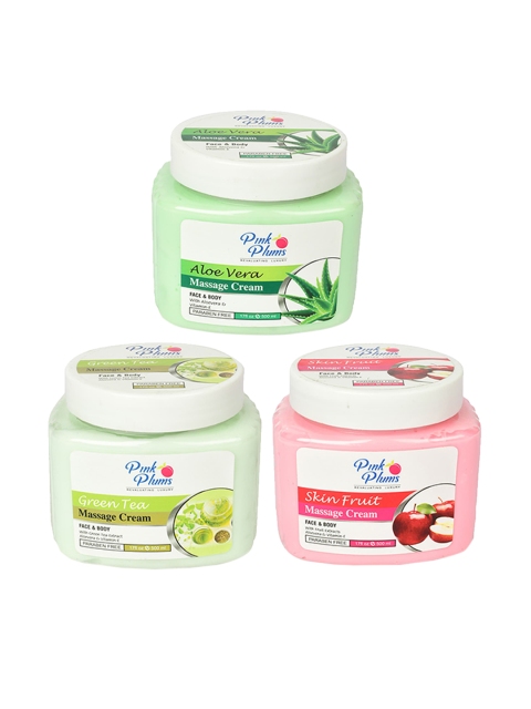 

Pink Plums Set of 3 Paraben Free Face & Body Massage Creams - 500ml each, Green