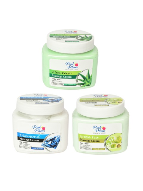 

Pink Plums Set of 3 Paraben Free Face & Body Massage Creams - 500ml each, Green