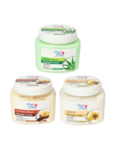 

Pink Plums Set of 3 Paraben Free Face & Body Massage Creams - 500ml each, Green
