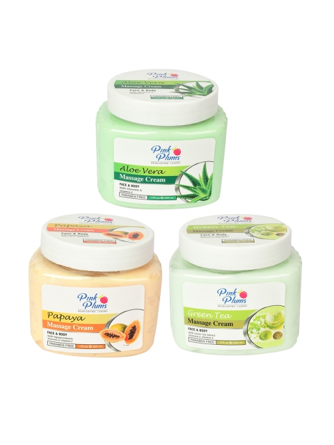 

Pink Plums Set of 3 Paraben Free Face & Body Massage Creams - 500ml each, Green