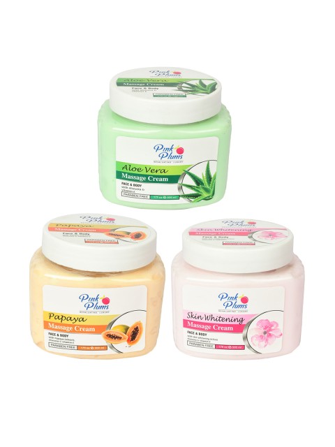 

Pink Plums Set of Aloe Vera + Skin Whitening + Papaya Massage Cream - 500 ml Each, Green