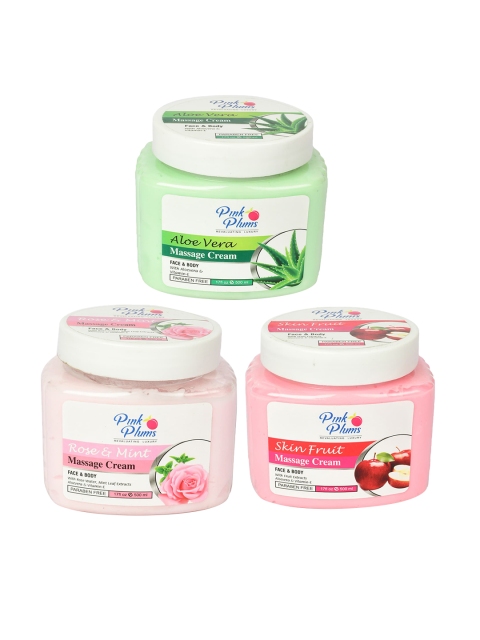 

Pink Plums Pack of 3 Aloevera Rose & Mint Paraben Free Face & Body Massage Cream 1500ml, Multi