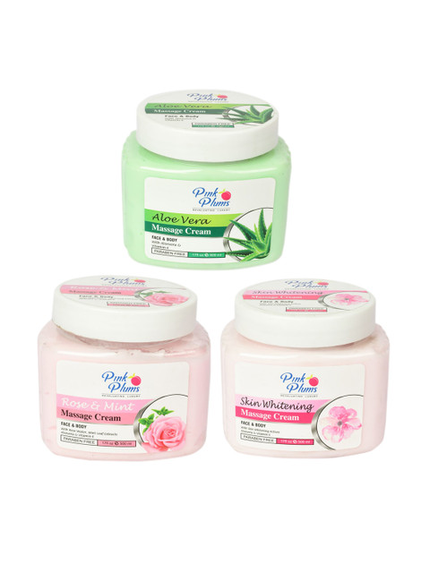 

Pink Plums Set of 3 Paraben Free Face & Body Massage Creams - 500ml each, Green