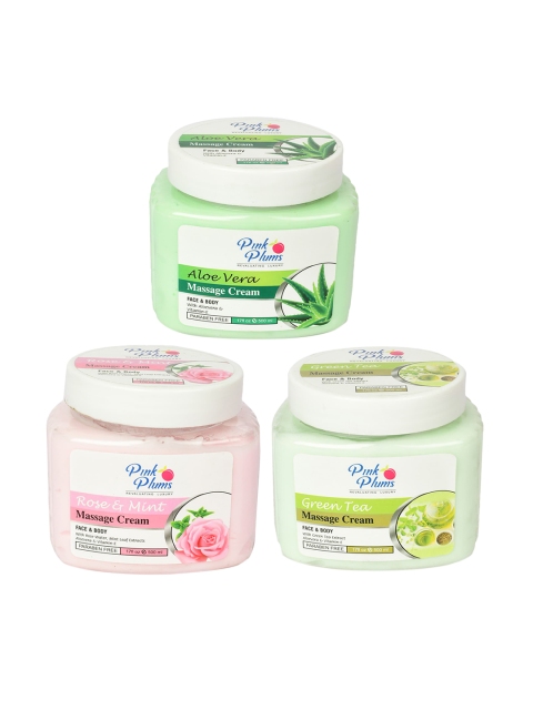 

Pink Plums Set of Aloe Vera + Rose and Mint + Green Tea Massage Cream - 500 ml Each