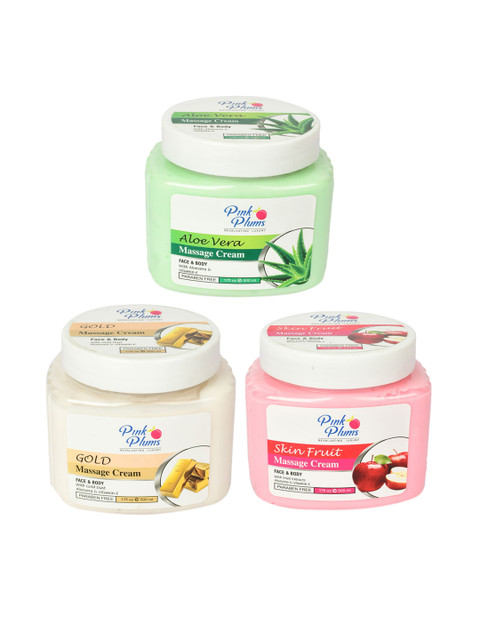 

Pink Plums Set of 3 Paraben Free Face & Body Massage Creams - 500ml each, Green