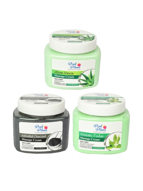 

Pink Plums Set of 3 Paraben Free Face & Body Massage Creams - 500ml each, Green