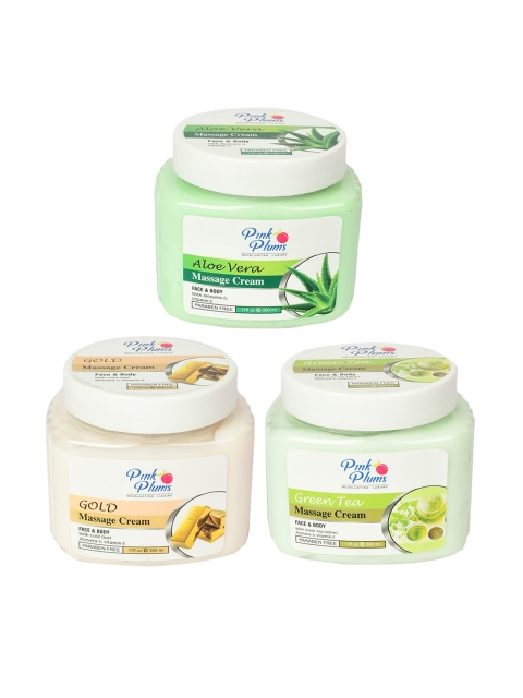 

Pink Plums Set of 3 Paraben Free Face & Body Massage Creams - 500ml each, Green