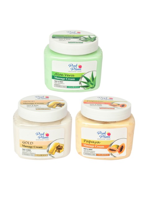 

Pink Plums Set of 3 Paraben Free Face & Body Massage Creams - 500ml each, Green