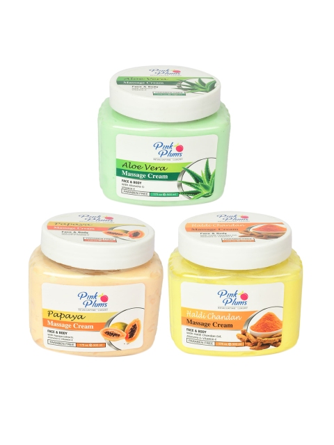 

Pink Plums Set of Aloe Vera & Papaya & Haldi Chandan Massage Cream - 500 ml Each, Green