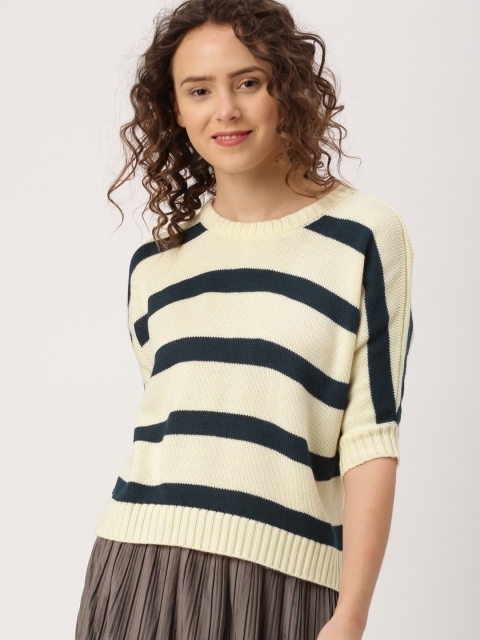 

DressBerry Women Cream-Coloured & Navy Blue Striped Pullover