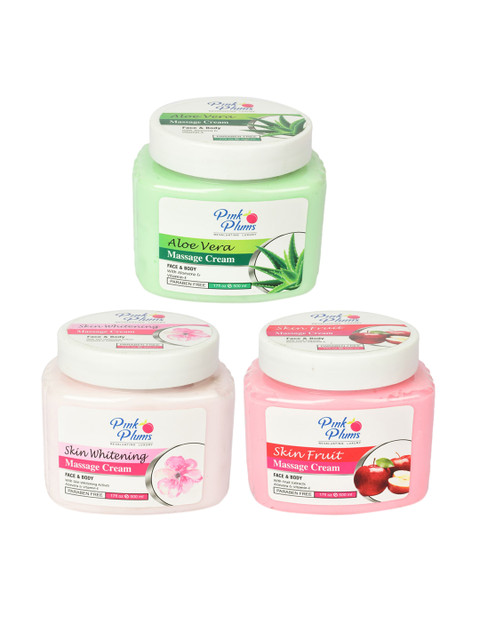 

Pink Plums Set of 3 Paraben Free Face & Body Massage Creams - 500ml each, Green