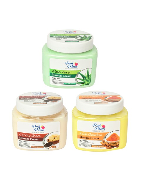 

Pink Plums Set of 3 Paraben Free Face & Body Massage Creams - 500ml each, Green