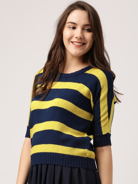 

DressBerry Women Navy Blue & Yellow Striped Pullover