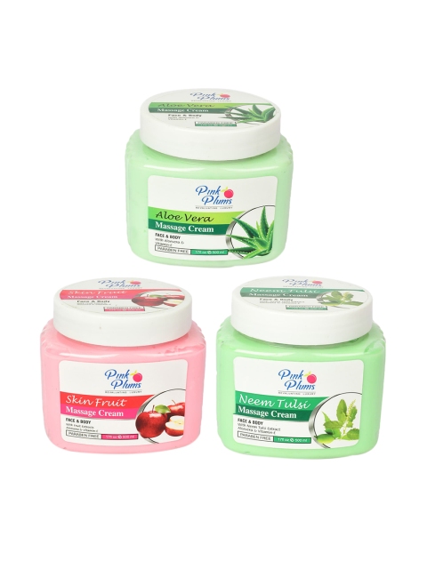 

Pink Plums Set of Aloe Vera & Neem Tulsi & Skin Fruit Massage Cream - 500 ml Each, Green