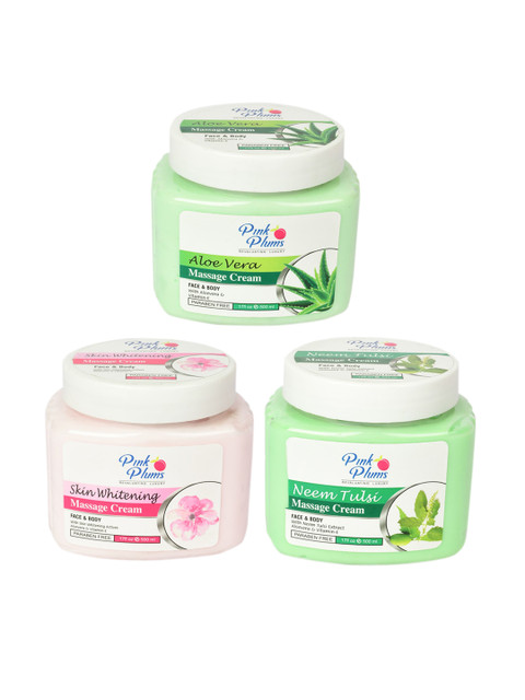 

Pink Plums Set of 3 Paraben Free Face & Body Massage Creams - 500ml each, Green
