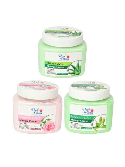 

Pink Plums Set Of 3 Paraben Free Face & Body Massage Creams - 500ml each, Multi