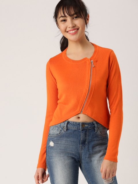 

DressBerry Women Orange Solid Cardigan