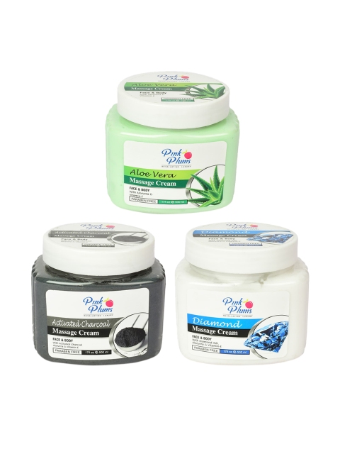 

Pink Plums Set of 3 Paraben Free Face & Body Massage Creams - 500ml each, Green