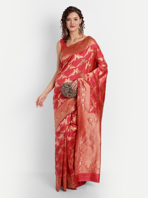 

ASPORA Red & Gold-Toned Ethnic Motifs Zari Silk Blend Kanjeevaram Saree