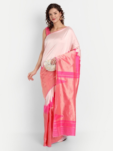 

ASPORA Peach & Pink Woven Design Zari Silk Blend Banarasi Saree