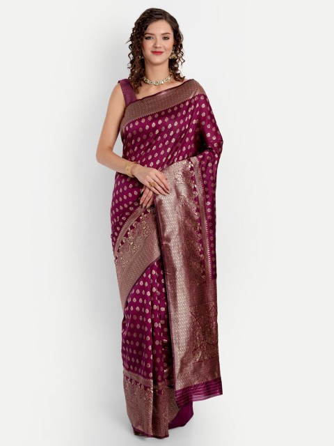 

ASPORA Purple & Gold-Toned Ethnic Motifs Zari Silk Blend Kanjeevaram Saree