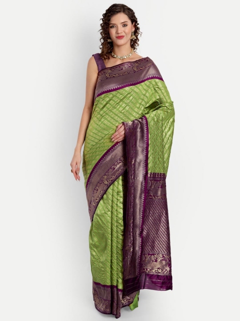 

ASPORA Green & Purple Woven Design Zari Silk Blend Banarasi Saree