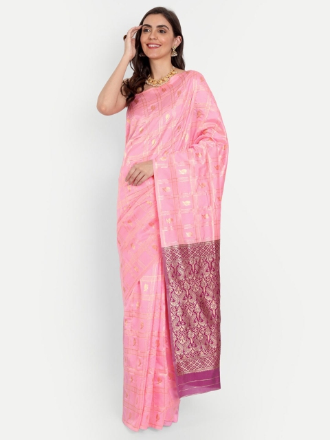 

ASPORA Pink & Purple Woven Design Zari Silk Blend Kanjeevaram Saree