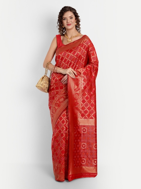 

ASPORA Red & Gold-Toned Woven Design Silk Blend Banarasi Saree