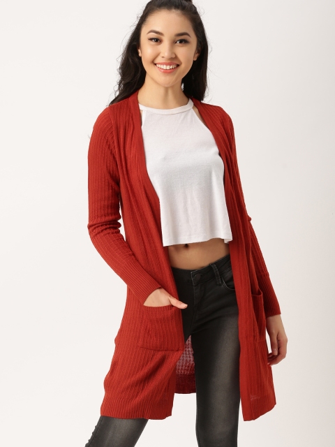 

DressBerry Women Red Solid Front-Open