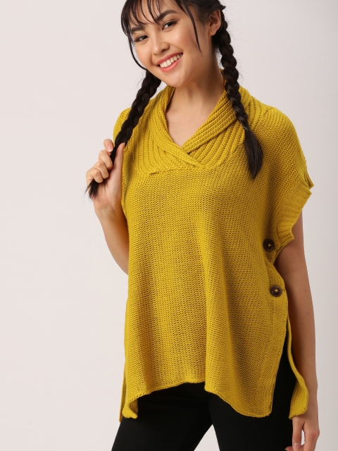 

DressBerry Women Mustard Yellow Solid Poncho
