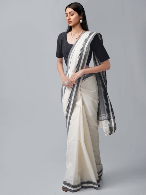 

Unnati Silks White & Grey Pure Cotton Venkatgiri Saree