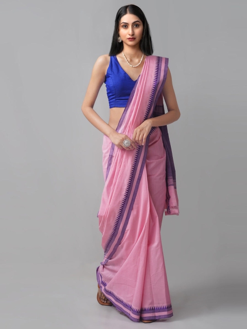 

Unnati Silks Pink & Purple Pure Cotton Venkatgiri Saree