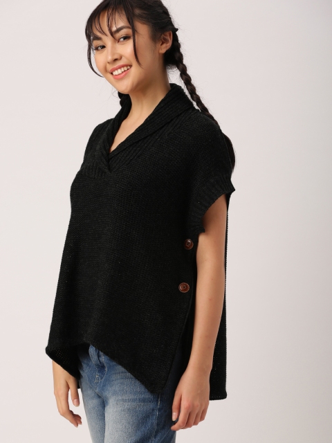

DressBerry Women Charcoal Grey Solid Poncho