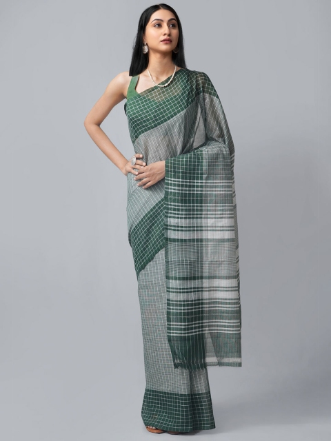 

Unnati Silks Green & Grey Checked Pure Cotton Venkatgiri Saree