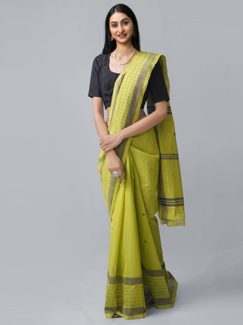 

Unnati Silks Green & Black Checked Pure Cotton Venkatgiri Saree