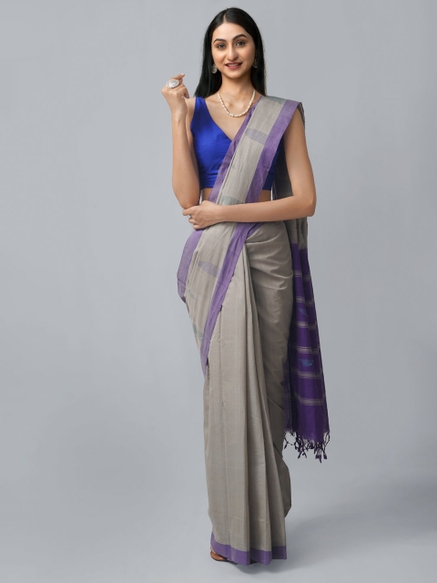 

Unnati Silks Grey & Purple Pure Cotton Venkatgiri Saree